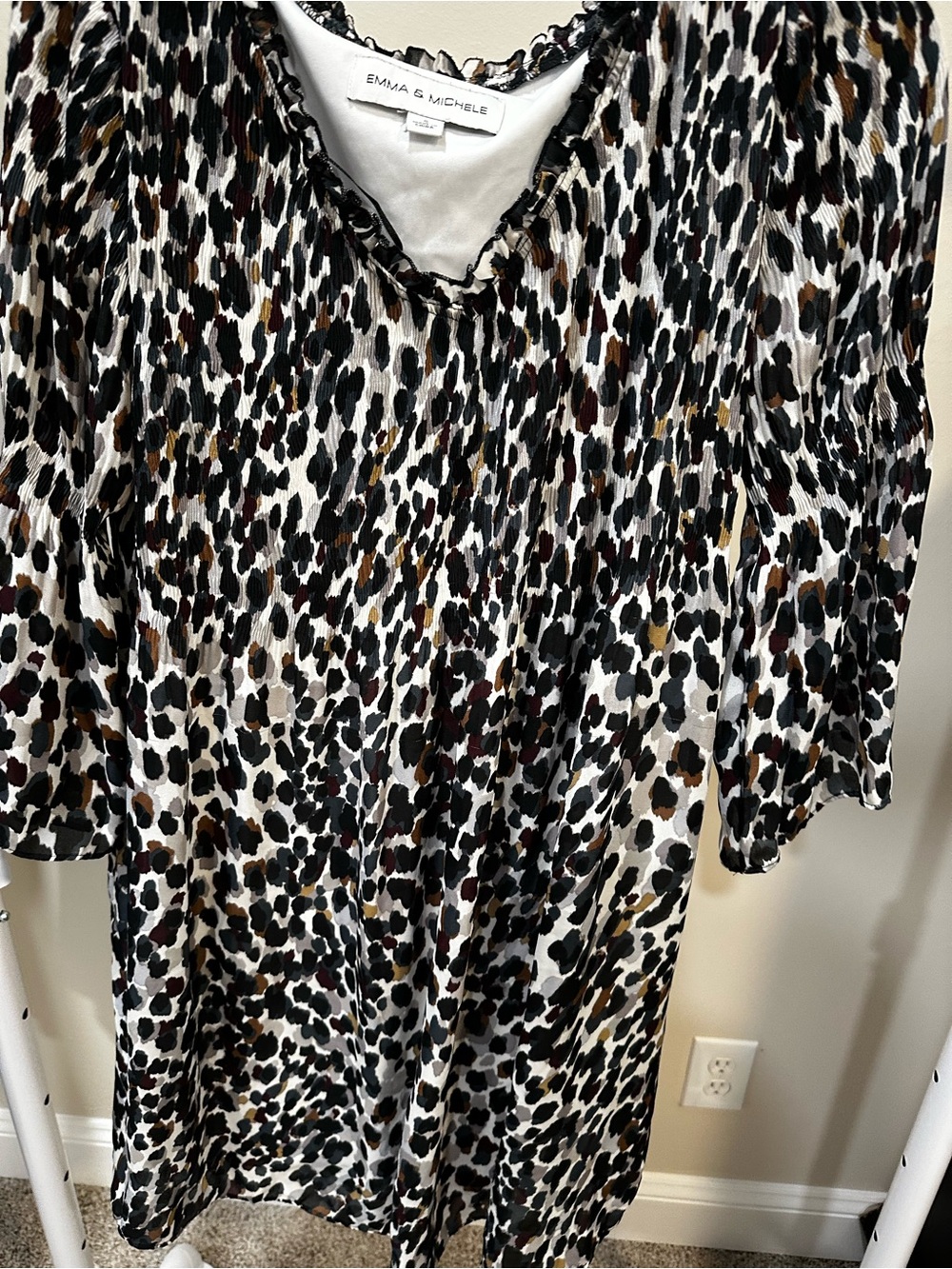 Emma & Michele White Dress with Black and Brown Leopard Spots